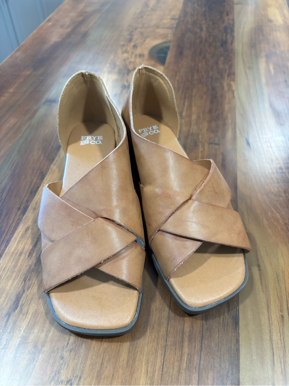 Frye And Co Womens Tulia CrissCross D'Orsay Sandals Tan Vegan Leather 7.5